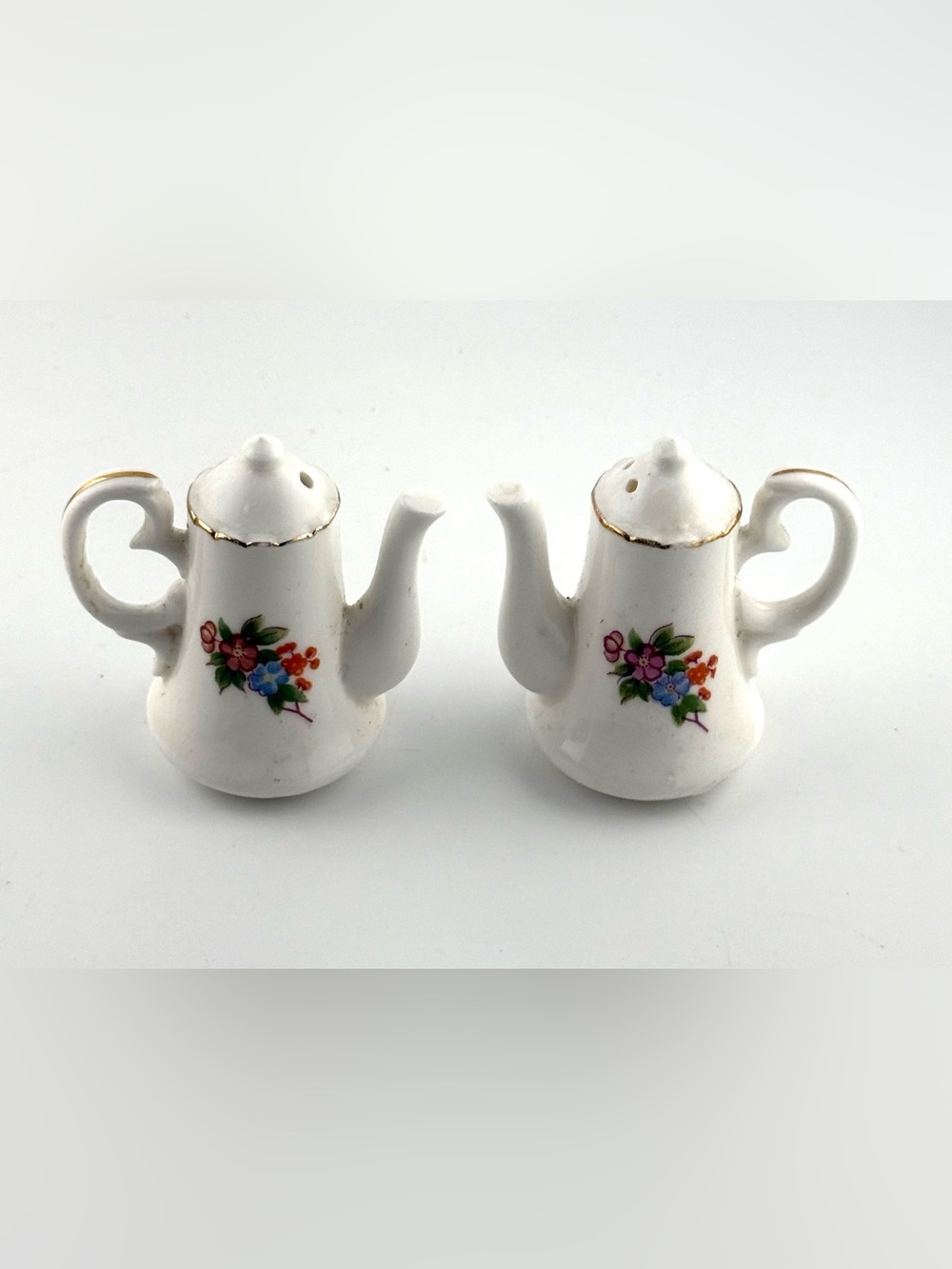 Vintage Teapot Salt and Pepper Shakers: Bone China Floral Japan